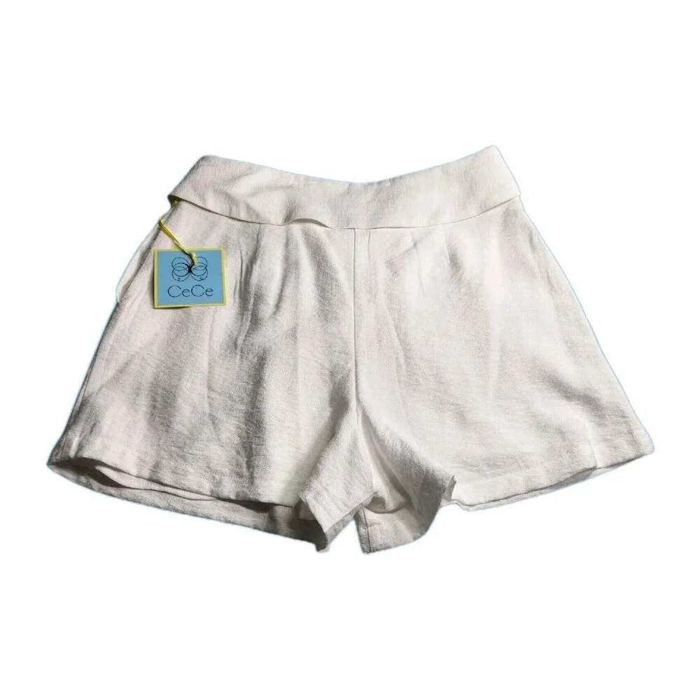 CeCe Women's Shorts Size 10 Paperbag Tie-Front White Casual Shorts (21) - Picture 2 of 10